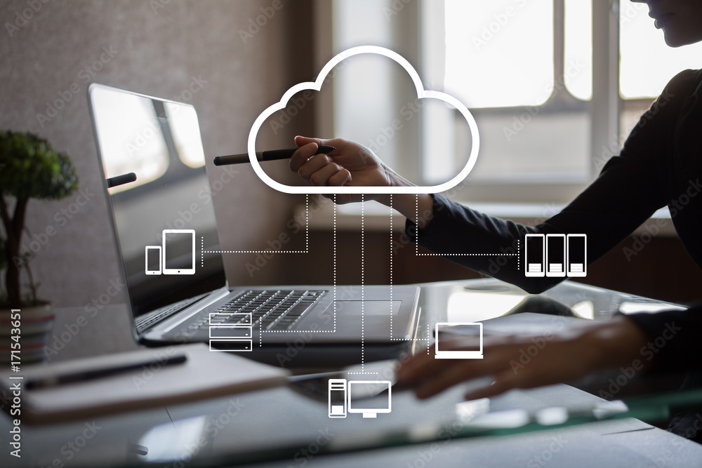 Poster cloud technology. data storage. networking and internet service concept.