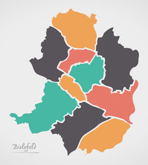 Bielefeld Map with boroughs and modern round shapes