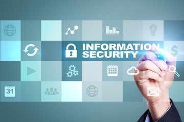 Information security and data protection concept on the virtual screen.