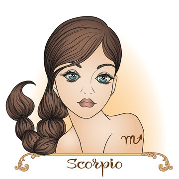 Scorpio. A young beautiful girl In the form of one of the signs 