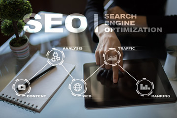 SEO. Search Engine optimization. Digital online marketing andInetrmet technology concept.?