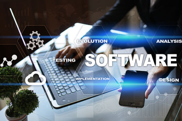 Software development. Data Digital Programs System Technology Concept.