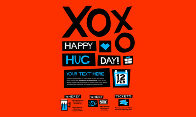 Happy Hug Day 12 February XOXO (Flat Style Vector Illustration Love Valentine Week Poster Design)