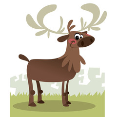 Cartoon cute smiling reindeer mascot character vector illustration