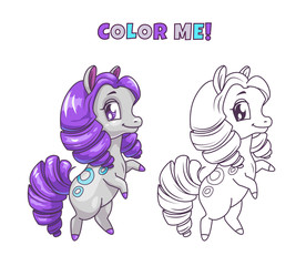 Little cute horse illustration for coloring book.