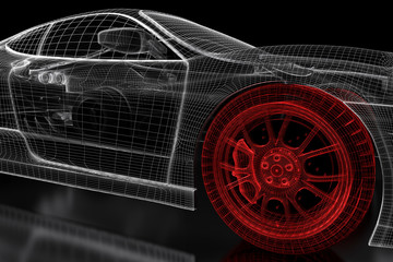 Fototapeta na wymiar 3D car mesh on a black
