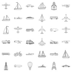 Yacht icons set, outline style