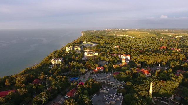 Top view of the Water Tower of Svetlogorsk in sunset