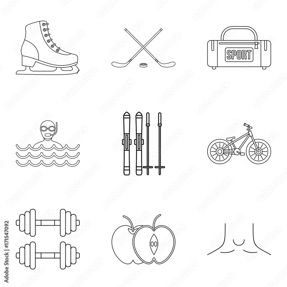 Poster curative source icons set, outline style