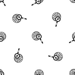 Globe, map pointer and magnifying glass