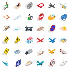 Flying transport icons set, isometric style