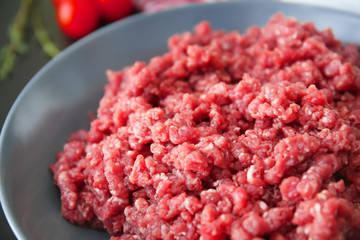Fresh forcemeat on plate, close up