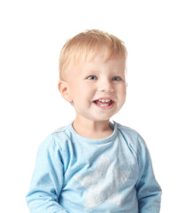 Cute little baby on white background