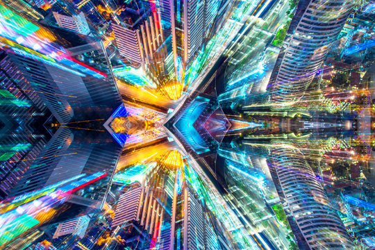 Creative graphic sci fi abstract modern city background.