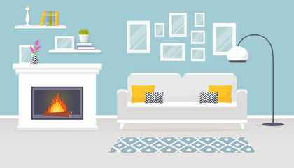 Interior of the living room. Vector banner.