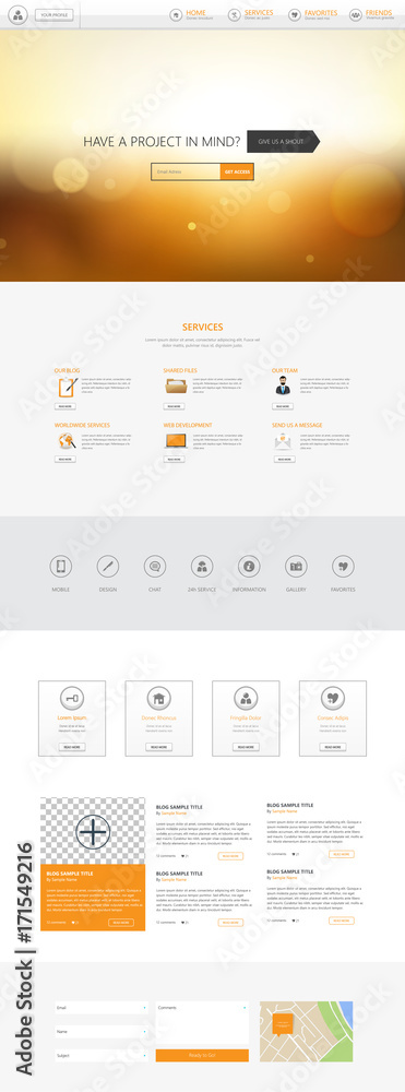 Poster responsive one page website template with blurred background