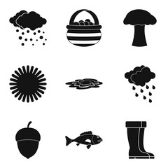 Autumn rain clouds icon set, simple style