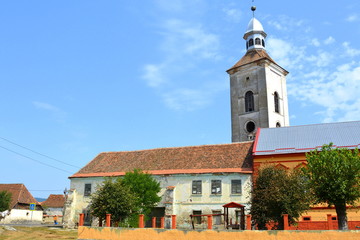Fortified medieval saxon evangelic church in the village Mercheasa, Transylvania, Romania. The...