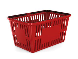 Red empty shopping basket on white background. Isolated 3d illustration
