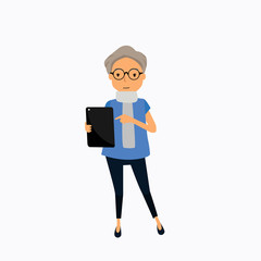 old woman with tablet