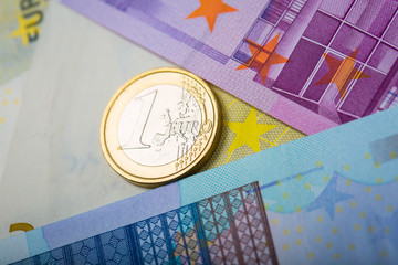 Closeup of banknotes and coins