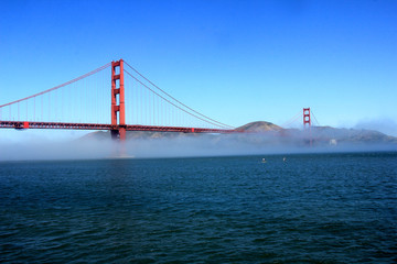 Classic panoramic view of famous Golden Gate Bridge in summer, San Francisco, California, USA