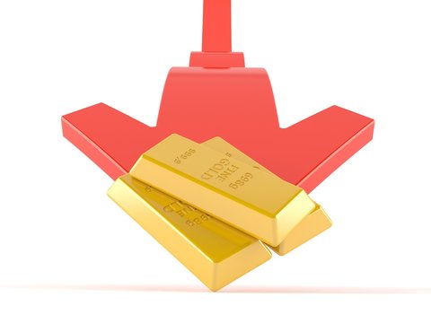 Gold ingots with red arrow