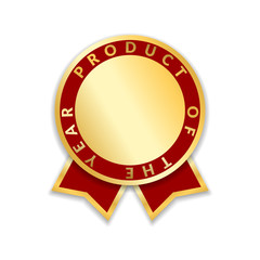 Ribbon award best product of year 2017. Gold ribbon award icon isolated white background. Best product golden label for prize, badge, medal, guarantee quality product Vector illustration
