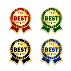 Ribbons award best price label set. Gold ribbon award icon isolated white background. Best quality golden label for badge, medal, best choice, price, certificate guarantee product Vector illustration