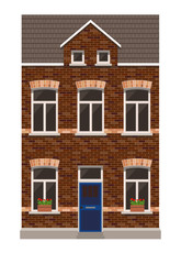 Modern house made with bricks, tile roof, architecture design template, vector illustration