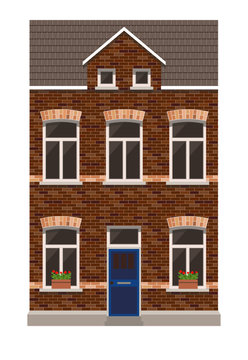 Modern house made with bricks, tile roof, architecture design template, vector illustration
