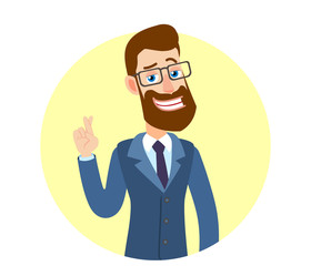 Hipster Businessman with crossed fingers
