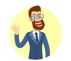 Hipster Businessman showing a okay hand sign