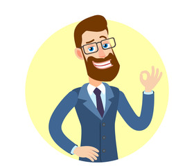 Hipster Businessman showing a okay hand sign