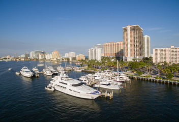 Boat and yacht parking in Fort Lauderdale bay, Florida USA. Aerial view.