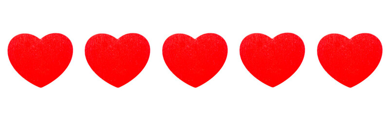 panorama banner for valentines day with red hearts in ar ow isolated on white