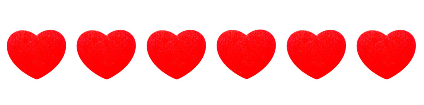 banner med sex röda hjärtan på rad isolerat mot vitt