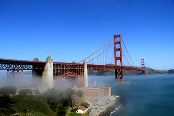 Classic panoramic view of famous Golden Gate Bridge in summer, San Francisco, California, USA