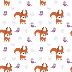 Baby colorful seamless pattern with the image of cute woodland animals. Winter background.