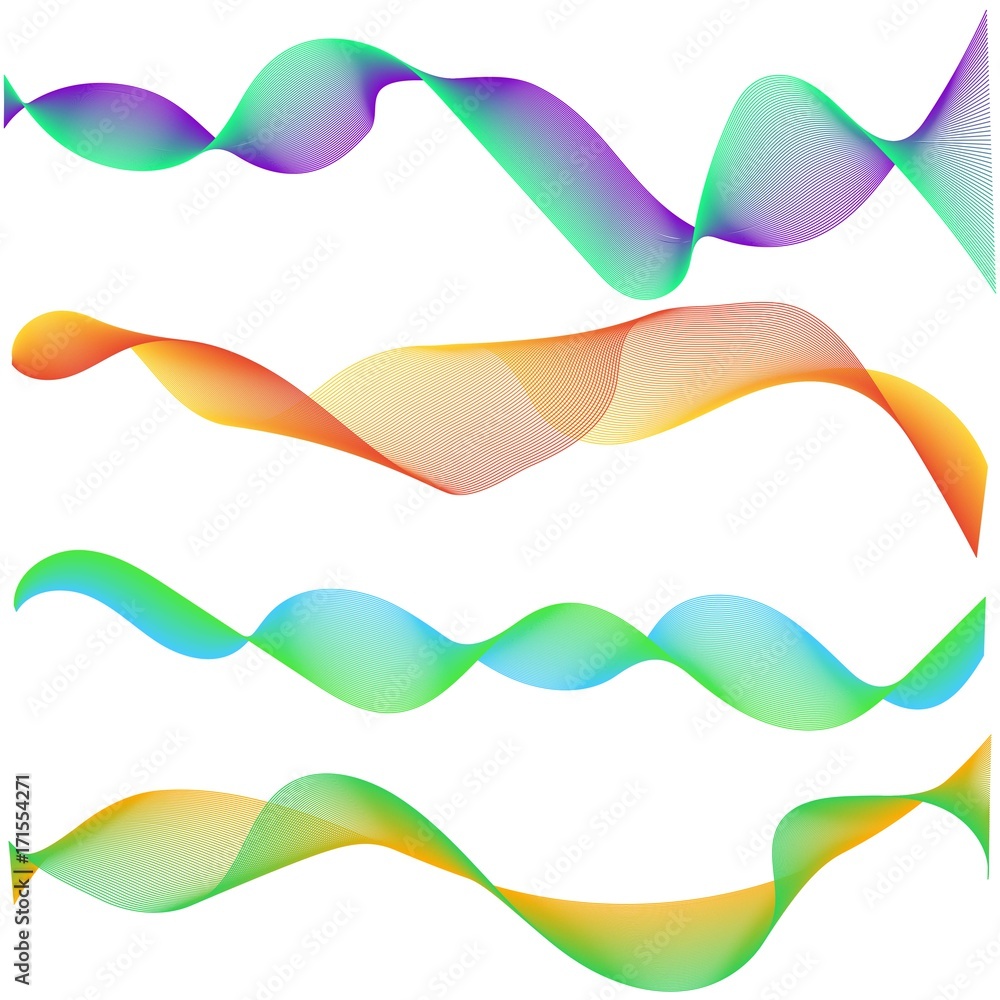 Poster Multiple waves Abstract wavy stripes, Design elements created using Blend Tool. Vector Creative line art. graphic sound, contour  waveform soft track, colorful smoke