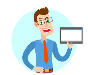 Businessman holding tablet PC