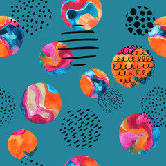Watercolor circles simple seamless pattern