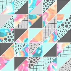 Zelfklevend Fotobehang Geometric seamless pattern with handmade grunge and watercolor textures © Tanya Syrytsyna