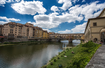 FLORENCE (FIRENZE), JULY 28, 2017 - View of Ponte Vecchio in Florence (Firenze), Tuscany, Italy.