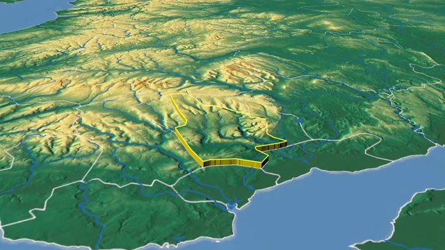 Caerphilly - United Kingdom Wales, region extruded. Bumps shaded