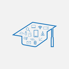 Education Technology - EdTech Background including Graduation hat and technology Sign Symbol inside it