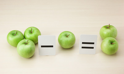 School card and apple with math problems