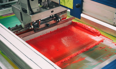 Red section of the screen printing machine, textile roundabout