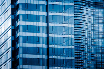 Close-Up of Modern Office Buildings in city of China..