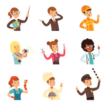 Young men and women of different professions set, people avatars collection colorful vector Illustrations